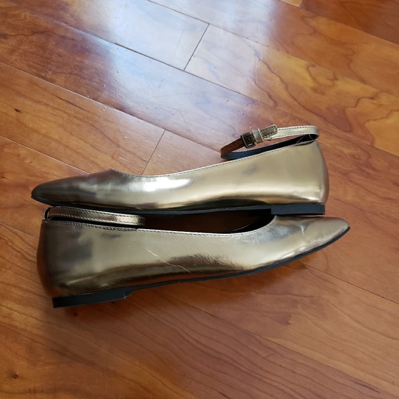 Gap Gold Pointed Toe Ankle Strap Ballet Flats - Picture 6 of 7